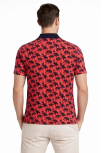 Erkek Pike Kumaş Polo Yaka Palmiye Desenli Tişört Kısa Kol Yazlık T-shirt - Kırmızı