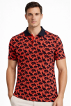 Erkek Pike Kumaş Polo Yaka Palmiye Desenli Tişört Kısa Kol Yazlık T-shirt - Kırmızı