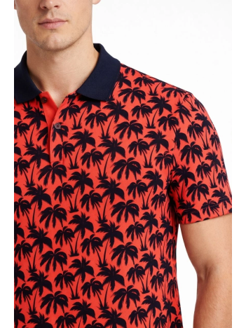 Erkek Pike Kumaş Polo Yaka Palmiye Desenli Tişört Kısa Kol Yazlık T-shirt - Kırmızı Erkek Pike Kumaş Polo Yaka Palmiye Desenli Tişört Kısa Kol Yazlık T-shirt - Kırmızı