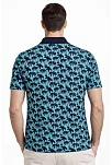 Erkek Pike Kumaş Polo Yaka Palmiye Desenli Tişört Kısa Kol Yazlık T-shirt - Turkuaz
