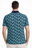 Erkek Pike Kumaş Polo Yaka Palmiye Desenli Tişört Kısa Kol Yazlık T-shirt - Turkuaz