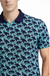 Erkek Pike Kumaş Polo Yaka Palmiye Desenli Tişört Kısa Kol Yazlık T-shirt - Turkuaz