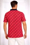Erkek Pike Kumaş Polo Yaka Palmiye Desenli Tişört Kısa Kol Yazlık T-shirt - Kırmızı