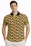 Erkek Pike Kumaş Polo Yaka Palmiye Desenli Tişört Kısa Kol Yazlık T-shirt - Sarı