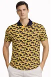 Erkek Pike Kumaş Polo Yaka Palmiye Desenli Tişört Kısa Kol Yazlık T-shirt - Sarı
