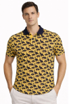 Erkek Pike Kumaş Polo Yaka Palmiye Desenli Tişört Kısa Kol Yazlık T-shirt - Sarı
