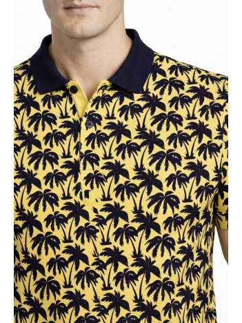 Erkek Pike Kumaş Polo Yaka Palmiye Desenli Tişört Kısa Kol Yazlık T-shirt - Sarı Erkek Pike Kumaş Polo Yaka Palmiye Desenli Tişört Kısa Kol Yazlık T-shirt - Sarı