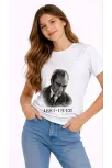 Kız Çocuk Atatürk Baskılı Tişört Kısa Kollu Bisiklet Yaka T-shirt - Beyaz