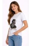 Kız Çocuk Atatürk Baskılı Tişört Kısa Kollu Bisiklet Yaka T-shirt - Beyaz