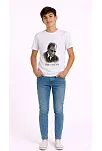 Erkek Çocuk Atatürk Baskılı Tişört Kısa Kollu Bisiklet Yaka T-shirt - Beyaz
