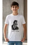 Erkek Çocuk Atatürk Baskılı Tişört Kısa Kollu Bisiklet Yaka T-shirt - Beyaz