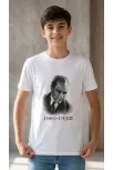 Erkek Çocuk Atatürk Baskılı Tişört Kısa Kollu Bisiklet Yaka T-shirt - Beyaz