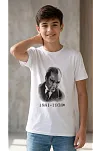 Erkek Çocuk Atatürk Baskılı Tişört Kısa Kollu Bisiklet Yaka T-shirt - Beyaz