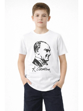 Erkek Çocuk Atatürk Baskılı Tişört Kısa Kollu Bisiklet Yaka T-shirt - Beyaz Erkek Çocuk Atatürk Baskılı Tişört Kısa Kollu Bisiklet Yaka T-shirt - Beyaz