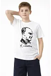 Erkek Çocuk Atatürk Baskılı Tişört Kısa Kollu Bisiklet Yaka T-shirt - Beyaz