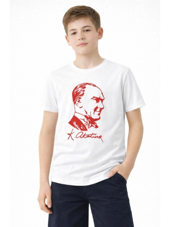 Erkek Çocuk Atatürk Baskılı Tişört Kısa Kollu Bisiklet Yaka T-shirt - Beyaz Erkek Çocuk Atatürk Baskılı Tişört Kısa Kollu Bisiklet Yaka T-shirt - Beyaz