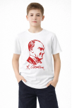 Erkek Çocuk Atatürk Baskılı Tişört Kısa Kollu Bisiklet Yaka T-shirt - Beyaz