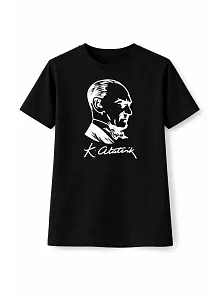 Erkek Çocuk Atatürk Baskılı Tişört Kısa Kollu Bisiklet Yaka T-shirt - Siyah