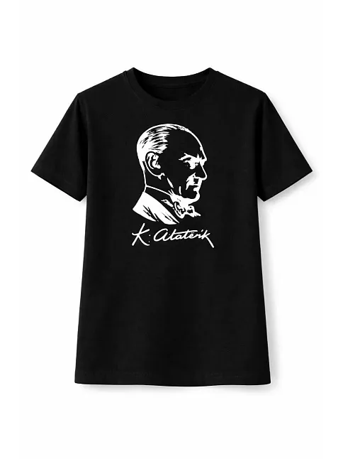 Erkek Çocuk Atatürk Baskılı Tişört Kısa Kollu Bisiklet Yaka T-shirt - Siyah