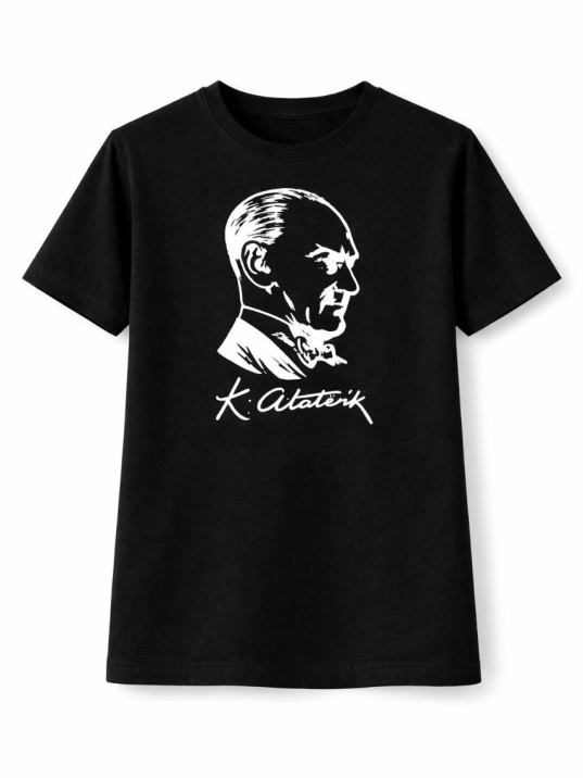 Erkek Çocuk Atatürk Baskılı Tişört Kısa Kollu Bisiklet Yaka T-shirt - Siyah