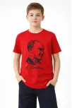 Erkek Çocuk Atatürk Baskılı Tişört Kısa Kollu Bisiklet Yaka T-shirt - Kırmızı