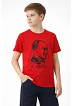 Erkek Çocuk Atatürk Baskılı Tişört Kısa Kollu Bisiklet Yaka T-shirt - Kırmızı