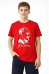 Erkek Çocuk Atatürk Baskılı Tişört Kısa Kollu Bisiklet Yaka T-shirt - Kırmızı