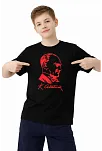 Erkek Çocuk Atatürk Baskılı Tişört Kısa Kollu Bisiklet Yaka T-shirt - Siyah