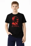 Erkek Çocuk Atatürk Baskılı Tişört Kısa Kollu Bisiklet Yaka T-shirt - Siyah