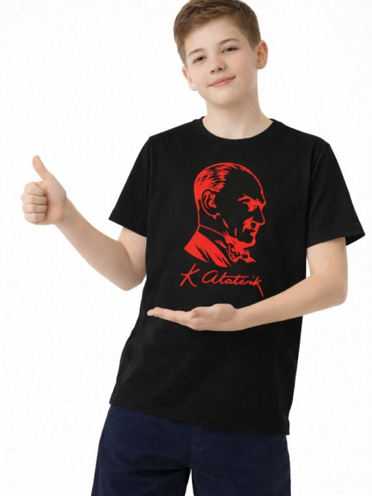 Erkek Çocuk Atatürk Baskılı Tişört Kısa Kollu Bisiklet Yaka T-shirt - Siyah Erkek Çocuk Atatürk Baskılı Tişört Kısa Kollu Bisiklet Yaka T-shirt - Siyah