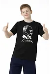 Erkek Çocuk Atatürk Baskılı Tişört Kısa Kollu Bisiklet Yaka T-shirt - Siyah