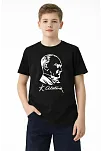Erkek Çocuk Atatürk Baskılı Tişört Kısa Kollu Bisiklet Yaka T-shirt - Siyah