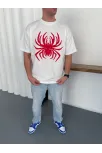 Erkek Örümcek Baskılı Tişört Kısa Kollu Bisiklet Yaka T-shirt - Beyaz