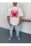 Erkek Örümcek Baskılı Tişört Kısa Kollu Bisiklet Yaka T-shirt - Beyaz