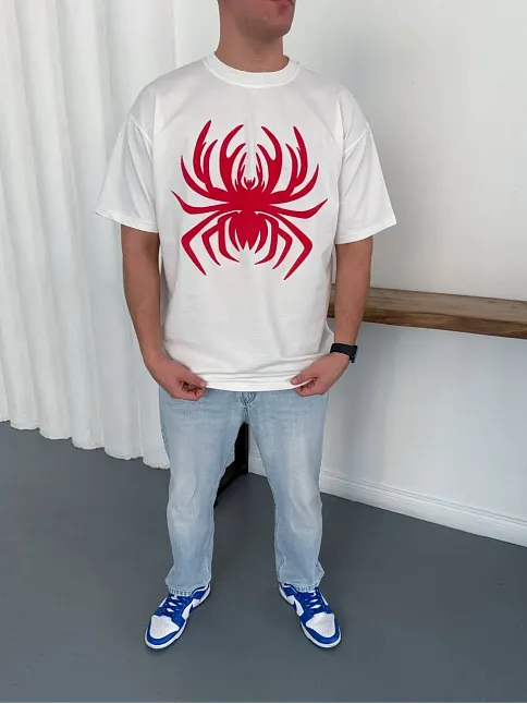Erkek Örümcek Baskılı Tişört Kısa Kollu Bisiklet Yaka T-shirt - Beyaz Erkek Örümcek Baskılı Tişört Kısa Kollu Bisiklet Yaka T-shirt - Beyaz