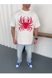 Erkek Örümcek Baskılı Tişört Kısa Kollu Bisiklet Yaka T-shirt - Beyaz