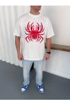 Erkek Örümcek Baskılı Tişört Kısa Kollu Bisiklet Yaka T-shirt - Beyaz