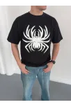 Erkek Örümcek Baskılı Tişört Kısa Kollu Bisiklet Yaka T-shirt - Siyah