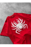 Erkek Örümcek Baskılı Tişört Kısa Kollu Bisiklet Yaka T-shirt - Kırmızı