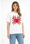 Kadın Örümcek Baskılı Tişört Kısa Kollu Bisiklet Yaka T-shirt - Beyaz Kadın Örümcek Baskılı Tişört Kısa Kollu Bisiklet Yaka T-shirt - Beyaz