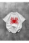 Kadın Örümcek Baskılı Tişört Kısa Kollu Bisiklet Yaka T-shirt - Beyaz Kadın Örümcek Baskılı Tişört Kısa Kollu Bisiklet Yaka T-shirt - Beyaz