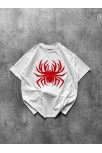 Kadın Örümcek Baskılı Tişört Kısa Kollu Bisiklet Yaka T-shirt - Beyaz