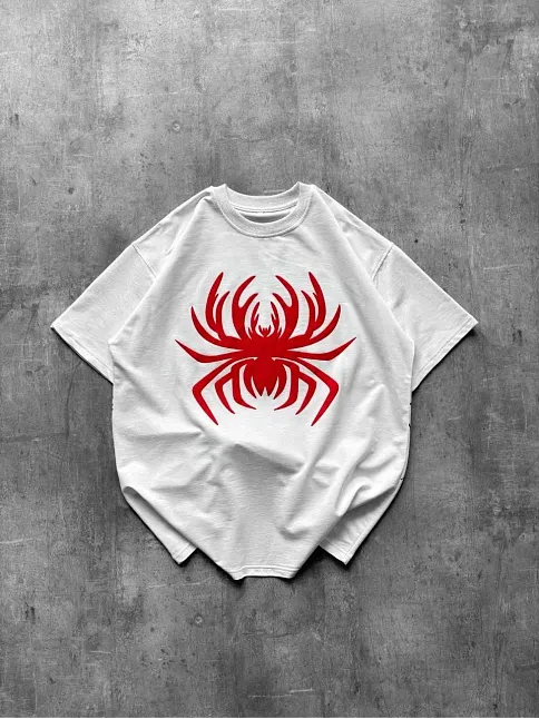 Kadın Örümcek Baskılı Tişört Kısa Kollu Bisiklet Yaka T-shirt - Beyaz Kadın Örümcek Baskılı Tişört Kısa Kollu Bisiklet Yaka T-shirt - Beyaz