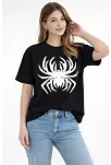 Kadın Örümcek Baskılı Tişört Kısa Kollu Bisiklet Yaka T-shirt - Siyah Kadın Örümcek Baskılı Tişört Kısa Kollu Bisiklet Yaka T-shirt - Siyah