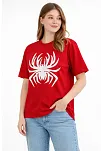 Kadın Örümcek Baskılı Tişört Kısa Kollu Bisiklet Yaka T-shirt - Kırmızı Kadın Örümcek Baskılı Tişört Kısa Kollu Bisiklet Yaka T-shirt - Kırmızı