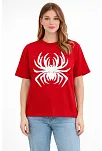 Kadın Örümcek Baskılı Tişört Kısa Kollu Bisiklet Yaka T-shirt - Kırmızı Kadın Örümcek Baskılı Tişört Kısa Kollu Bisiklet Yaka T-shirt - Kırmızı