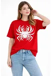 Kadın Örümcek Baskılı Tişört Kısa Kollu Bisiklet Yaka T-shirt - Kırmızı Kadın Örümcek Baskılı Tişört Kısa Kollu Bisiklet Yaka T-shirt - Kırmızı