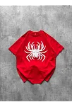 Kadın Örümcek Baskılı Tişört Kısa Kollu Bisiklet Yaka T-shirt - Kırmızı Kadın Örümcek Baskılı Tişört Kısa Kollu Bisiklet Yaka T-shirt - Kırmızı
