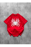Kadın Örümcek Baskılı Tişört Kısa Kollu Bisiklet Yaka T-shirt - Kırmızı