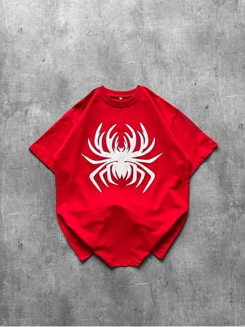 Kadın Örümcek Baskılı Tişört Kısa Kollu Bisiklet Yaka T-shirt - Kırmızı Kadın Örümcek Baskılı Tişört Kısa Kollu Bisiklet Yaka T-shirt - Kırmızı